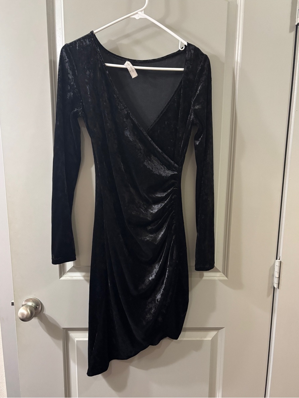 Black Velvet Long-Sleeve Wrap Dress
